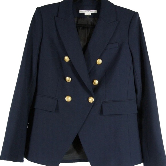$695 Veronica Beard Miller Dickey Jacket Blazer Navy gold Double Breasted Sz 4 - Picture 5 of 16